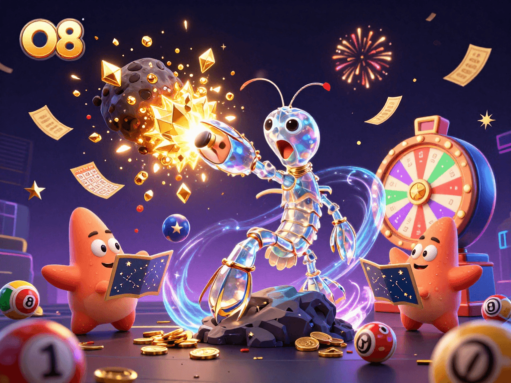 Experience O8's thrilling gaming with vibrant jackpots, golden gems, and exciting lottery action.