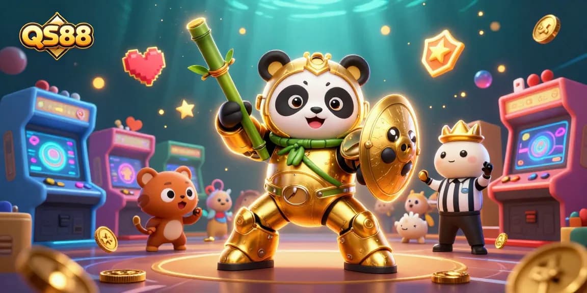 Experience the excitement of QS88 with dynamic casino-themed characters and vibrant gaming elements.