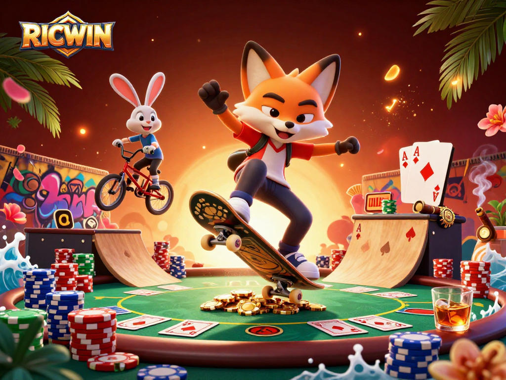 Experience thrilling gameplay with RICWIN in this vibrant casino scene full of excitement.