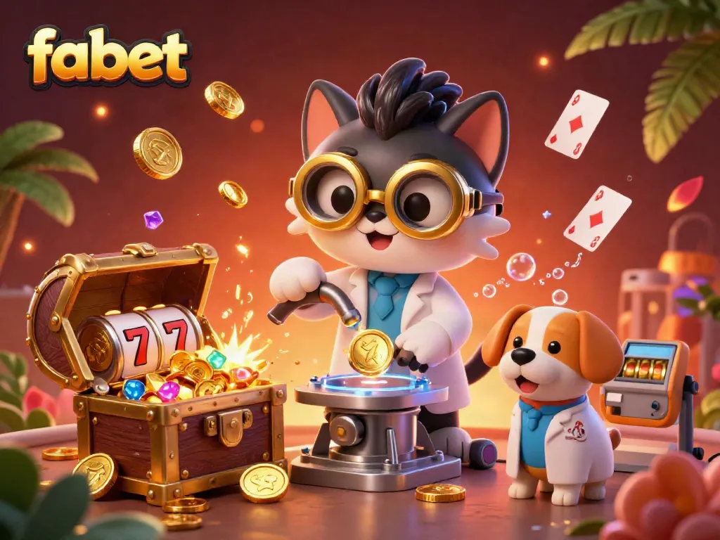 Experience thrilling jackpots with fabet's vibrant 3D illustration showcasing animated casino elements and characters.