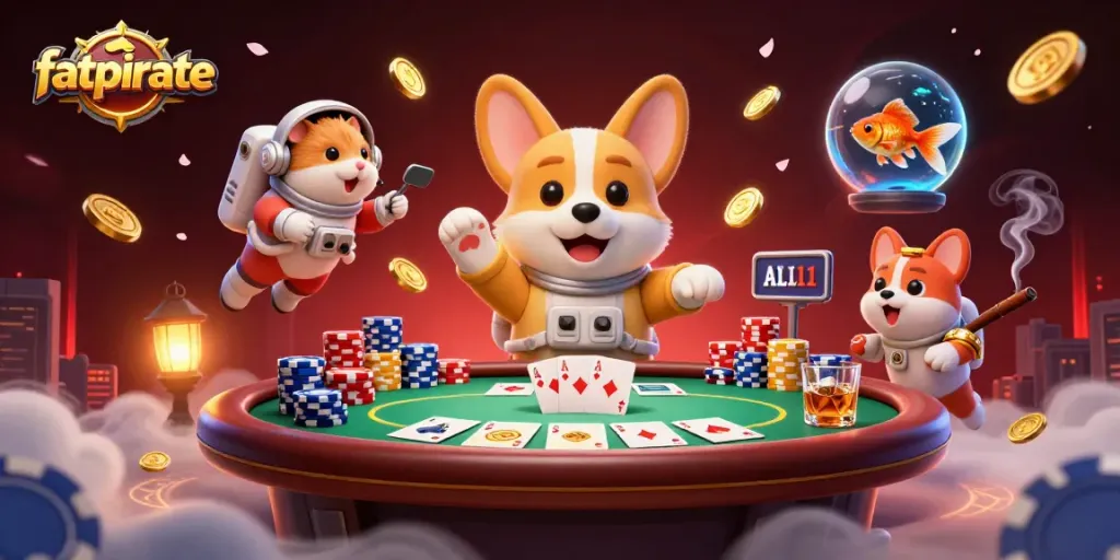 Win big at fatpirate casino with floating poker chips and an engaging space setting.