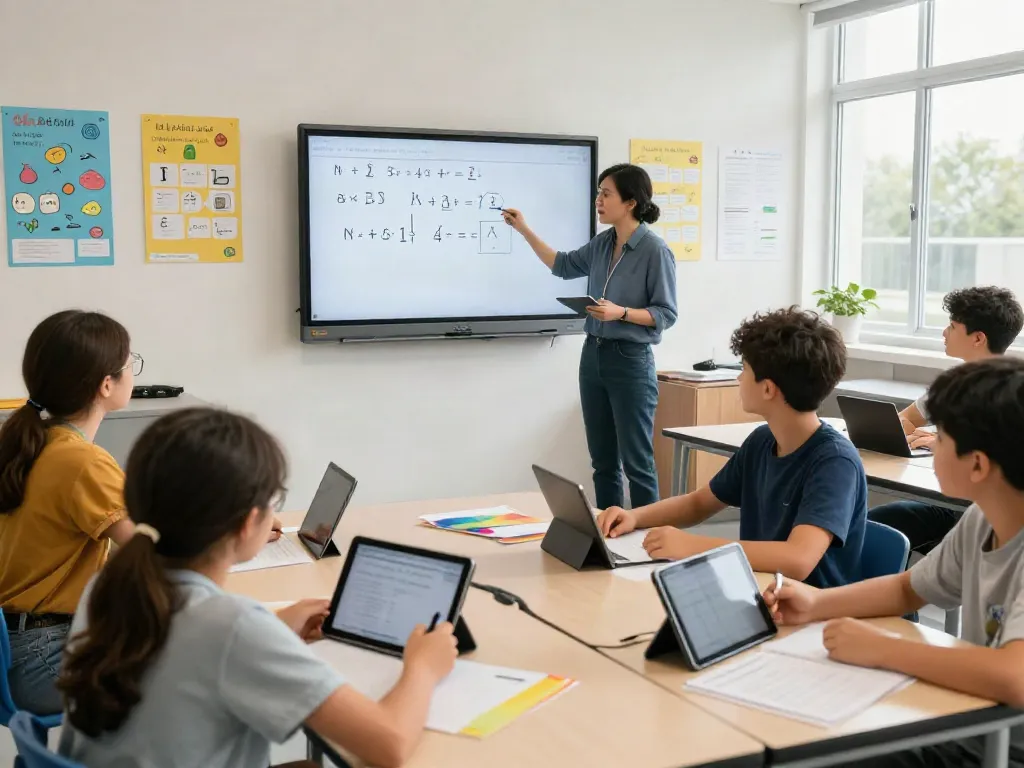 Engaging math classroom scene illustrating how to look these up in collaborative learning.
