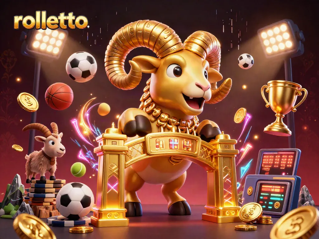 Engage with rolletto's dynamic betting scene featuring a golden ram charging through a casino.