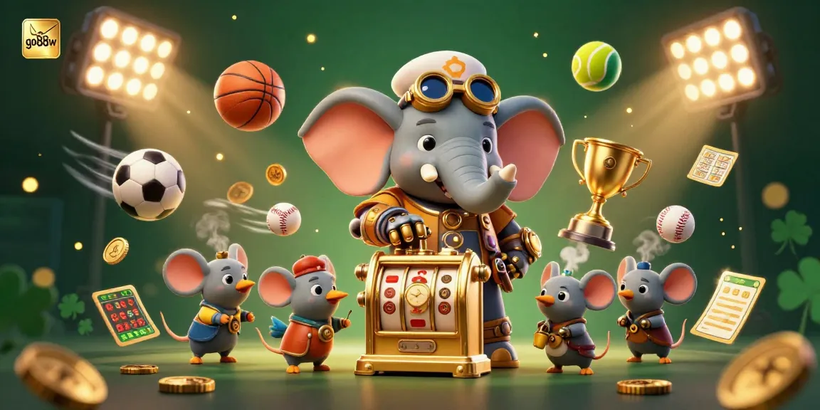 Experience the thrill of go88w with a steampunk elephant engineer at a golden slot machine, surrounded by dynamic game elements.