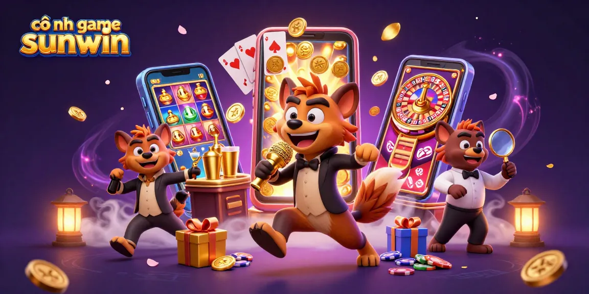 Engage with cổng game sunwin's vibrant casino atmosphere, featuring cartoon hyenas in dynamic action.